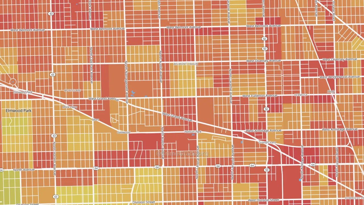 Hanson Park, Chicago, IL Map of Vehicle Theft Rates