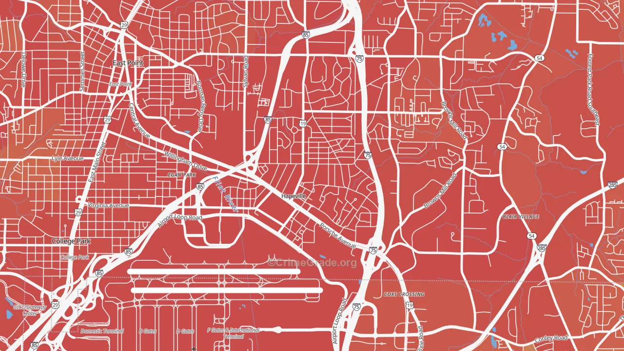 Hapeville, GA Map of Vehicle Theft Rates