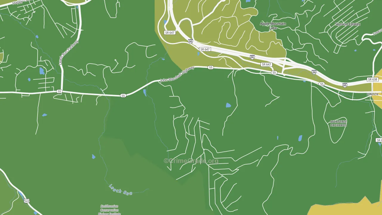 Happy Creek, VA Map of Vehicle Theft Rates