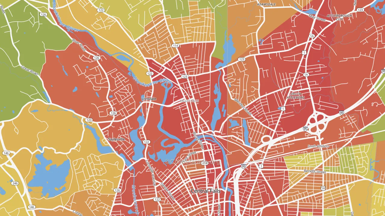 Happy Hollow, Valley Falls, RI Map of Vehicle Theft Rates