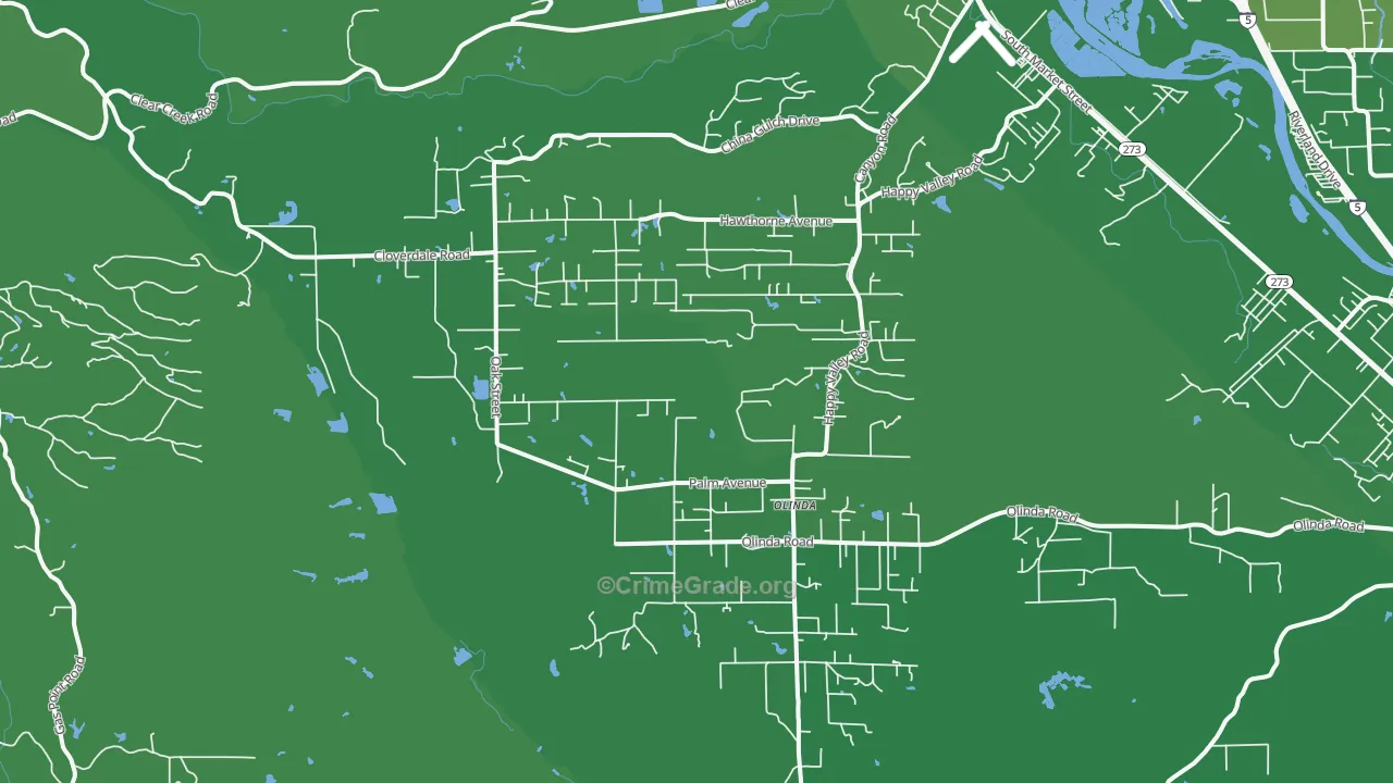 Happy Valley, Anderson, CA Map of Vehicle Theft Rates