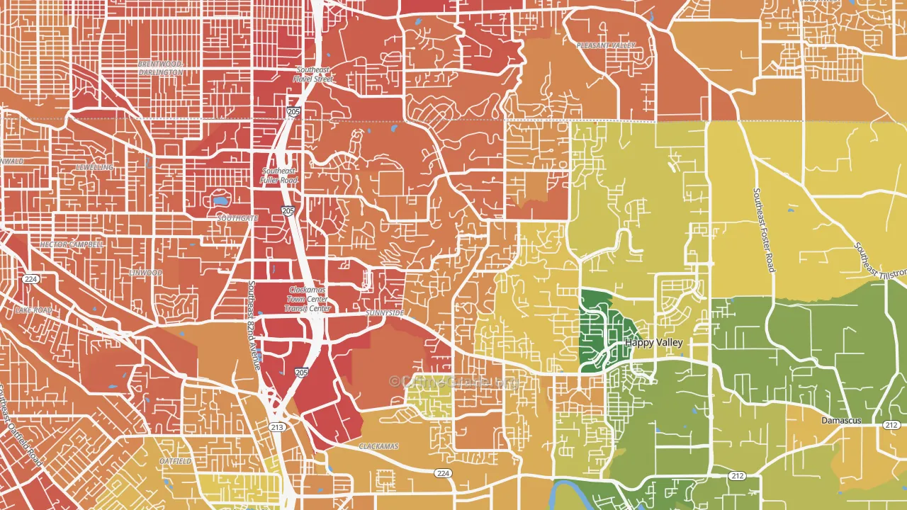 Happy Valley, OR Map of Vehicle Theft Rates