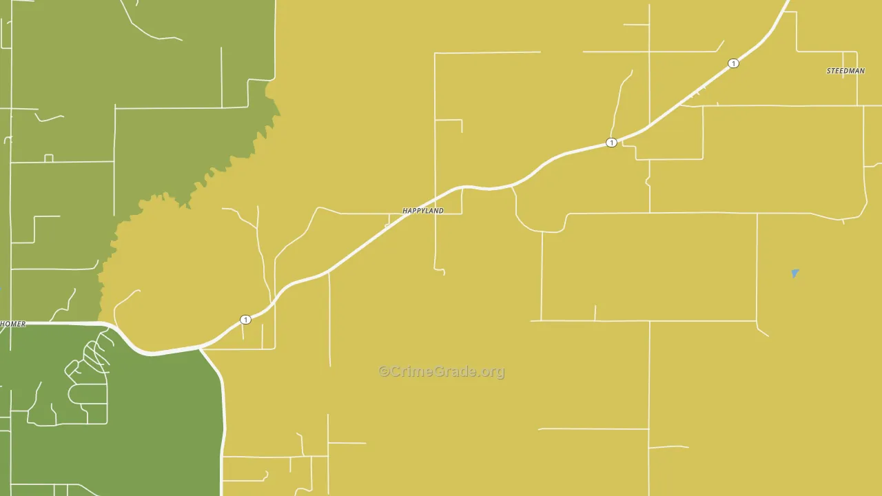 Happyland, OK Map of Vehicle Theft Rates