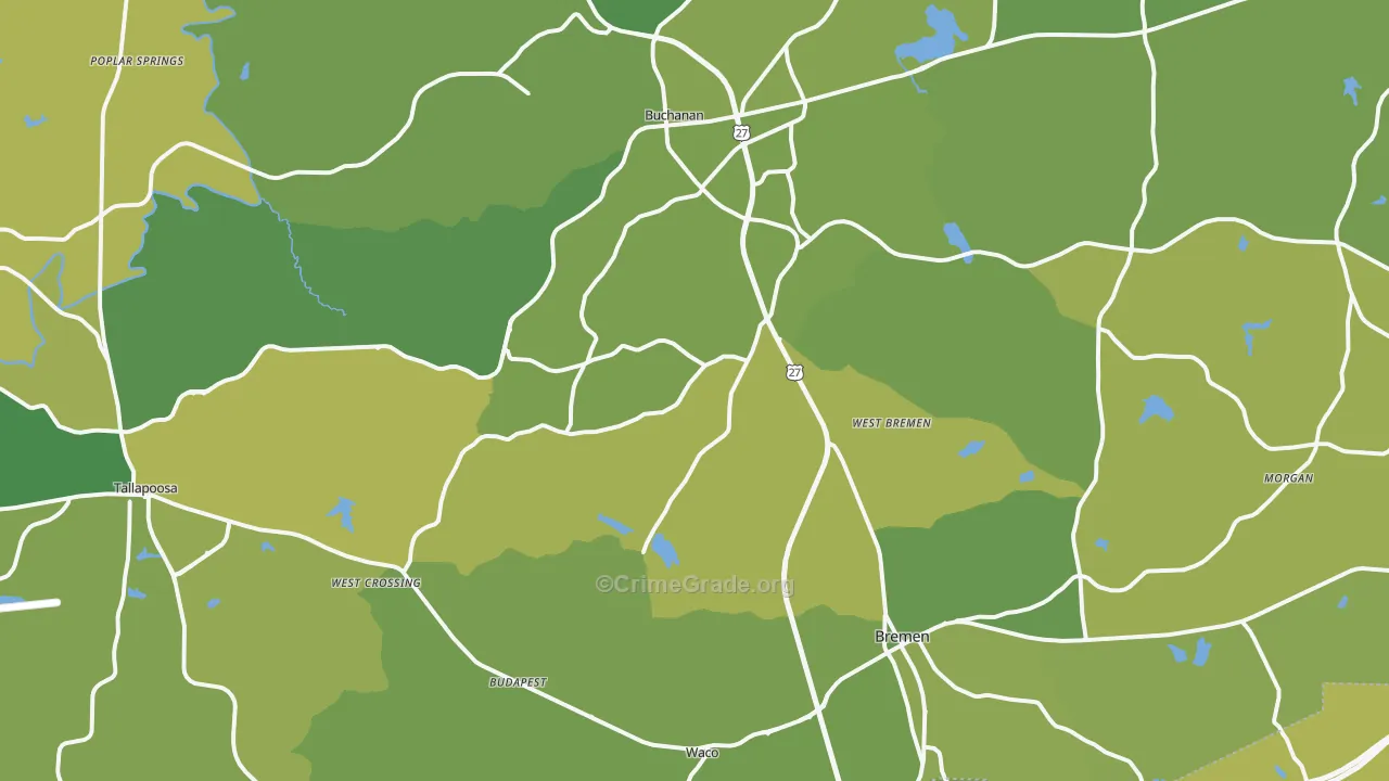 Haralson County, GA Map of Vehicle Theft Rates