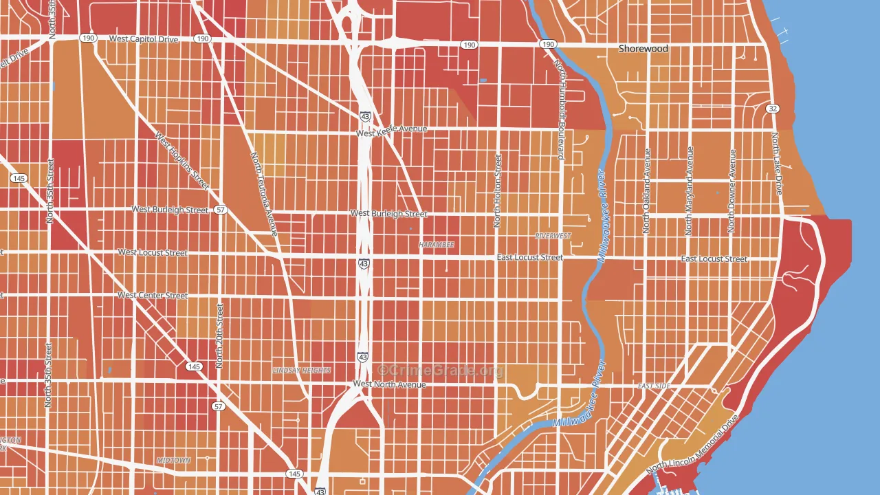Harambee, Milwaukee, WI Map of Vehicle Theft Rates