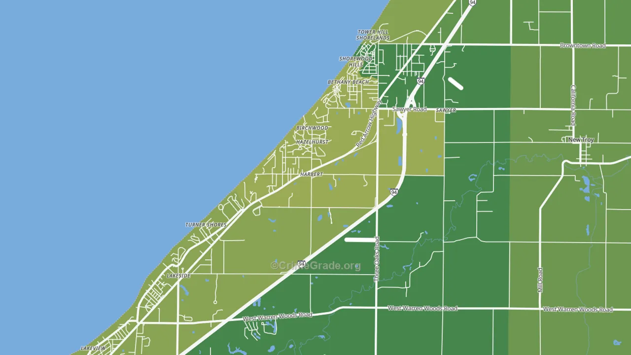 Harbert, MI Map of Vehicle Theft Rates