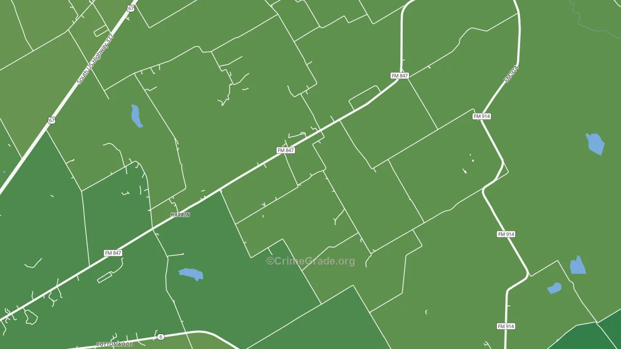 Harbin, TX Map of Vehicle Theft Rates