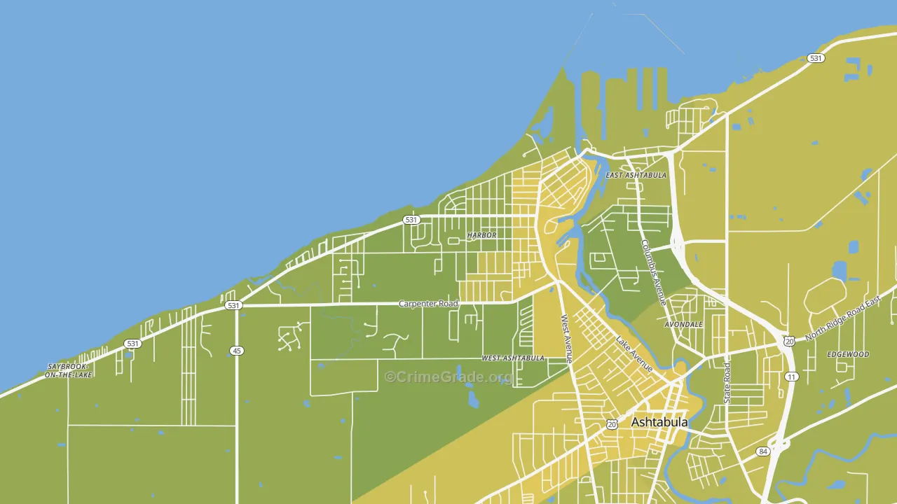 Harbor, Ashtabula, OH Map of Vehicle Theft Rates