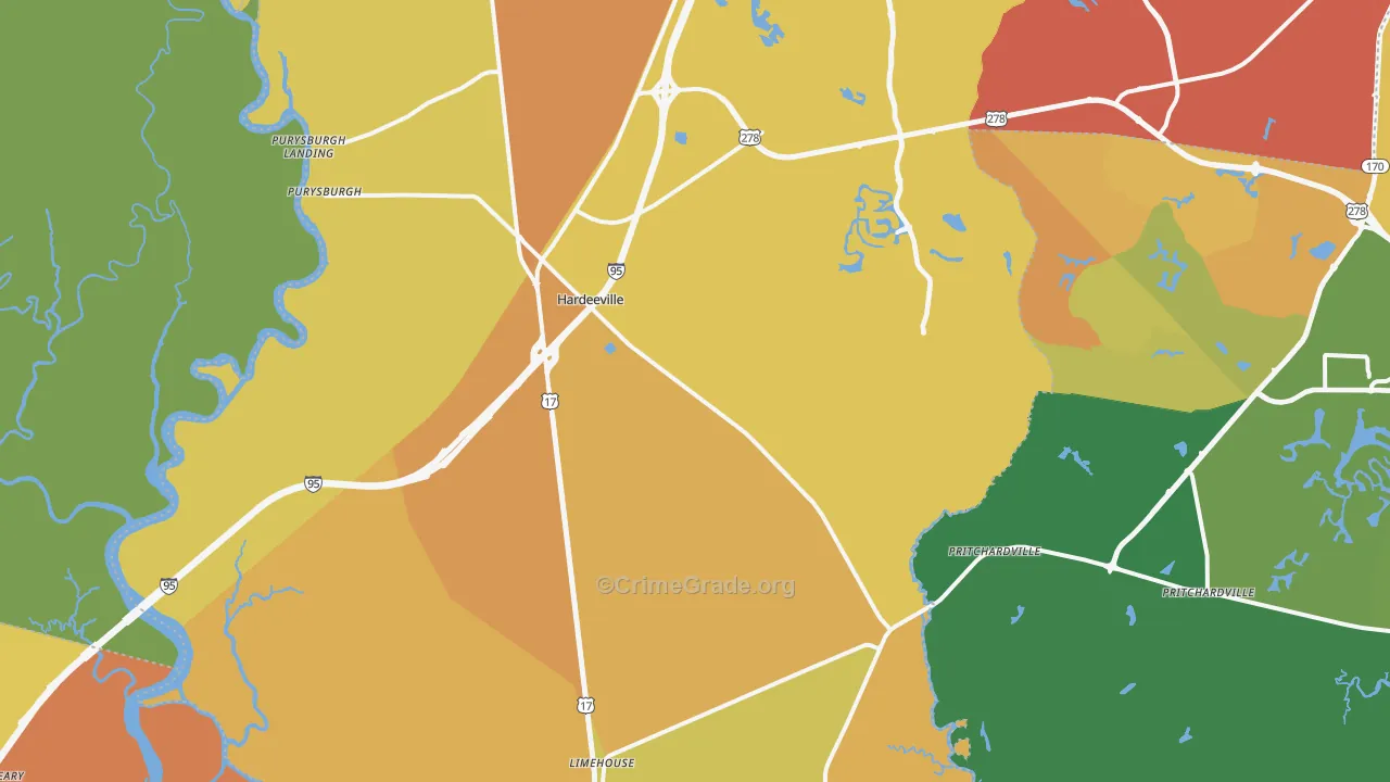 Hardeeville, SC Map of Vehicle Theft Rates