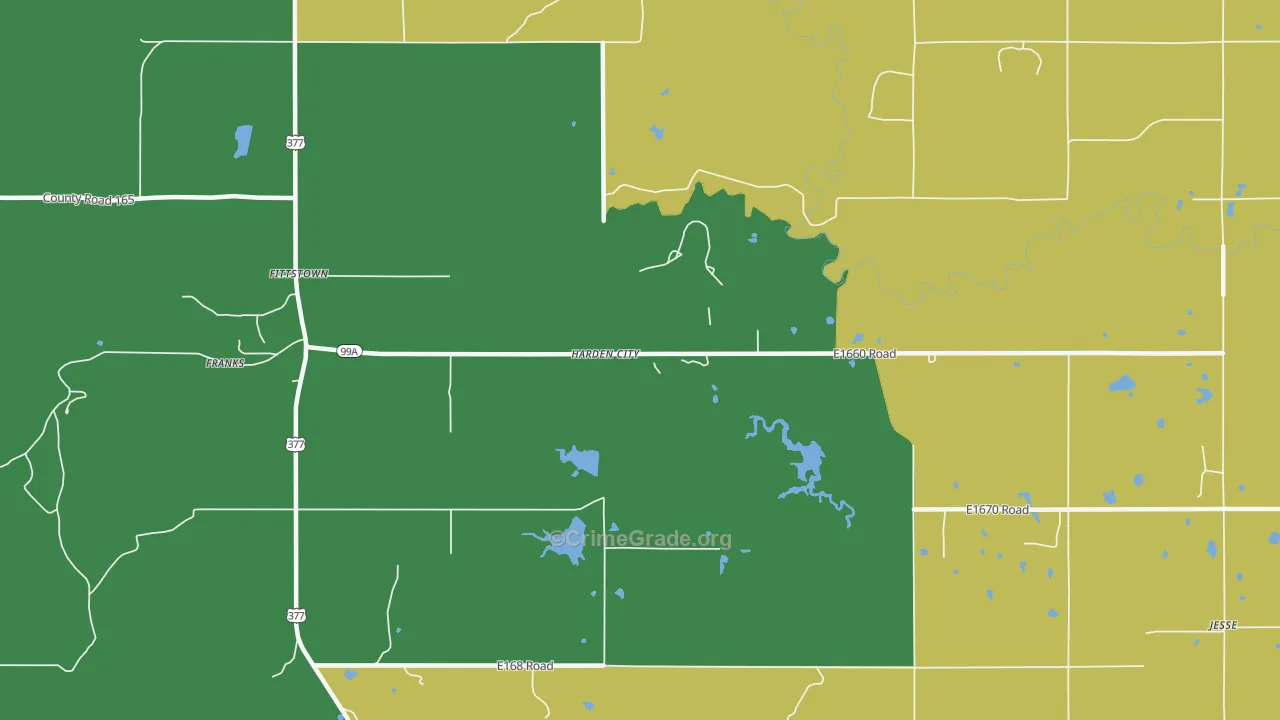 Harden City, OK Map of Vehicle Theft Rates
