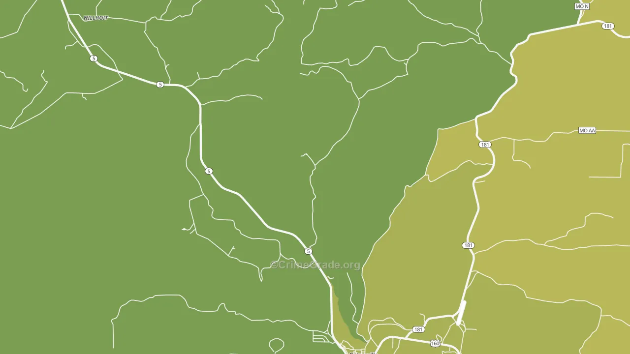 Hardenville, MO Map of Vehicle Theft Rates