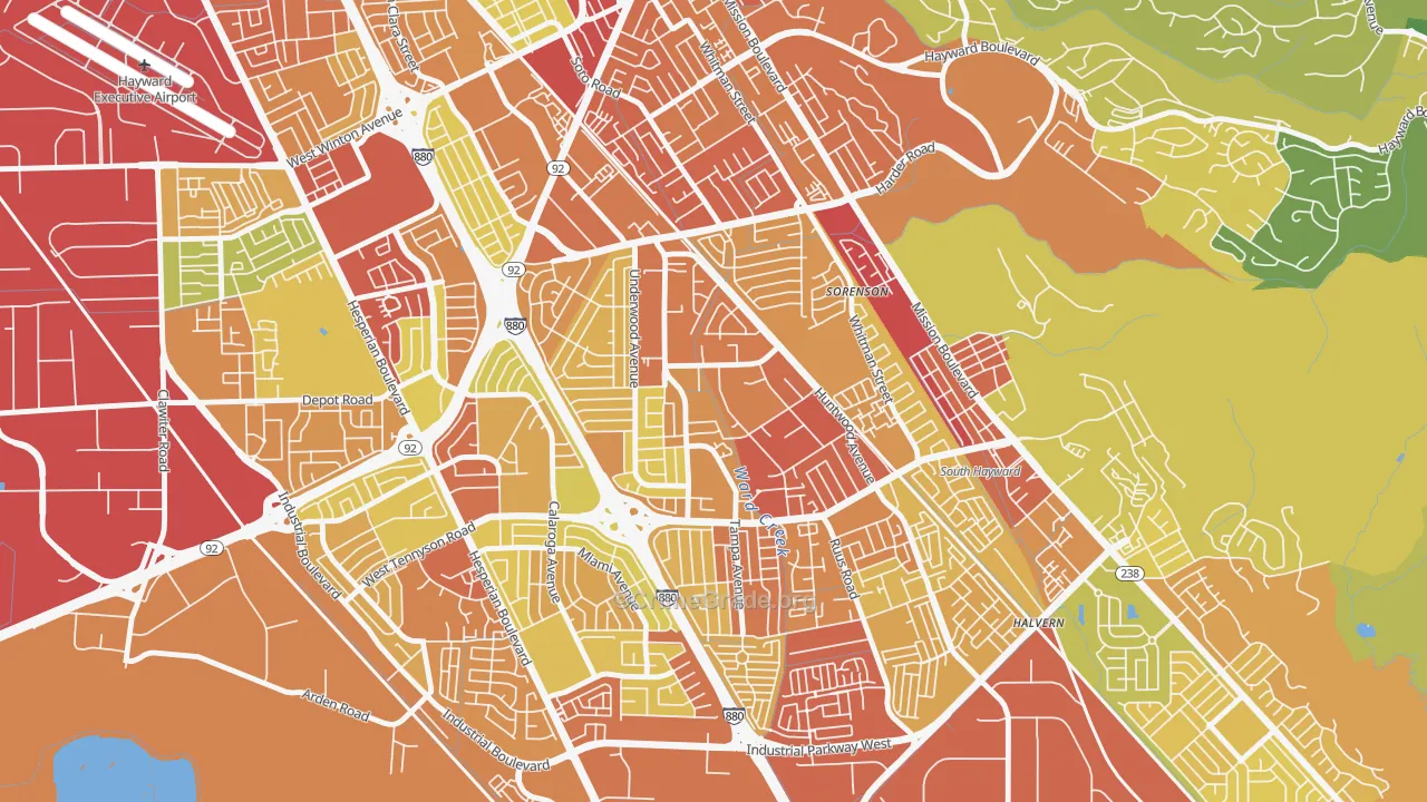 Harder-Tennyson, Hayward, CA Map of Vehicle Theft Rates