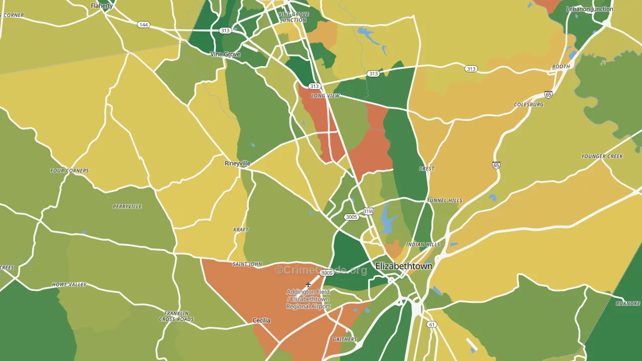 Hardin County, KY Map of Vehicle Theft Rates