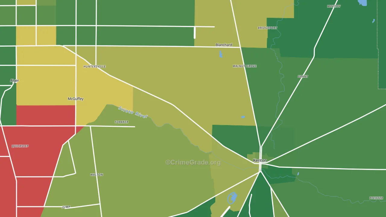 Hardin County, OH Map of Vehicle Theft Rates
