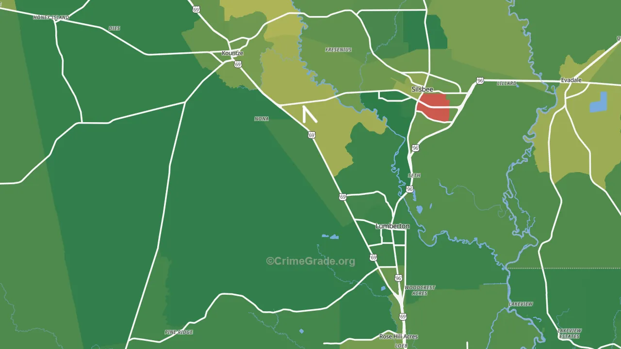 Hardin County, TX Map of Vehicle Theft Rates
