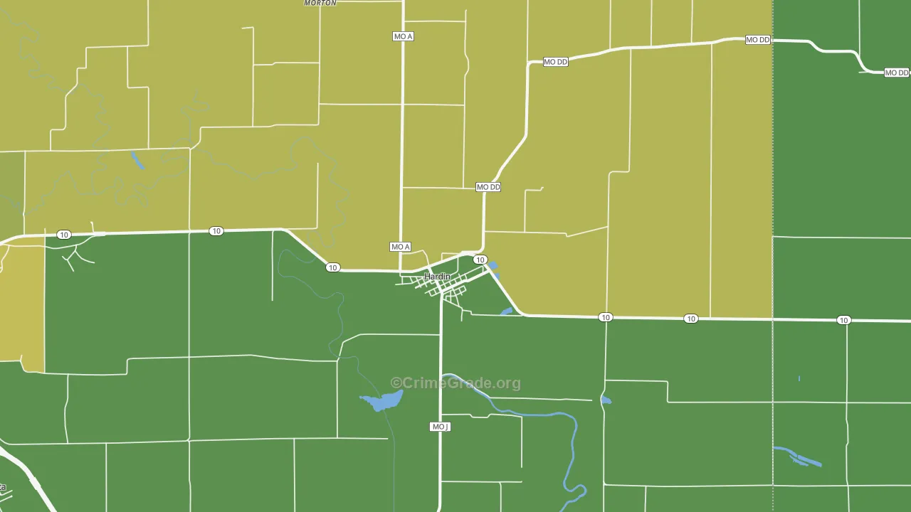 Hardin, MO Map of Vehicle Theft Rates