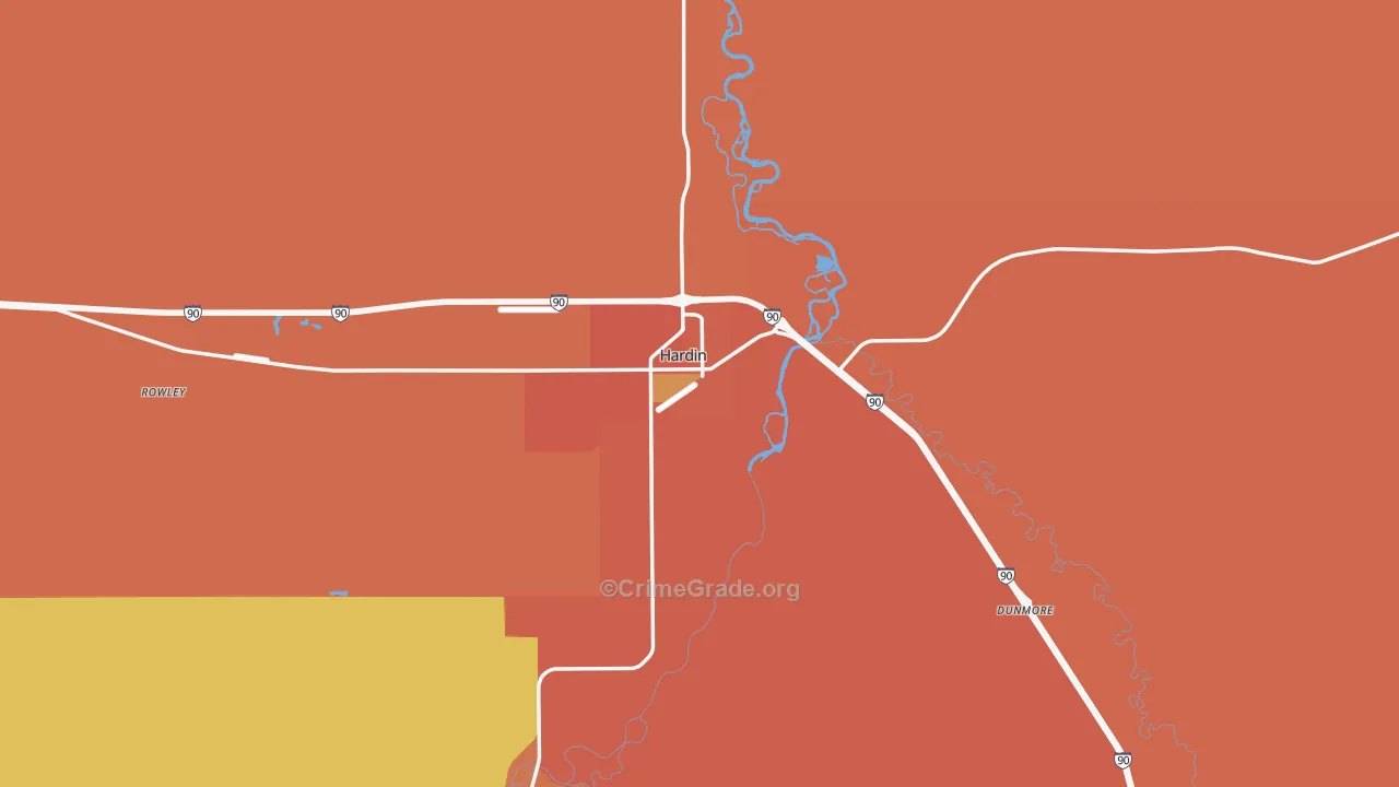 Hardin, MT Map of Vehicle Theft Rates