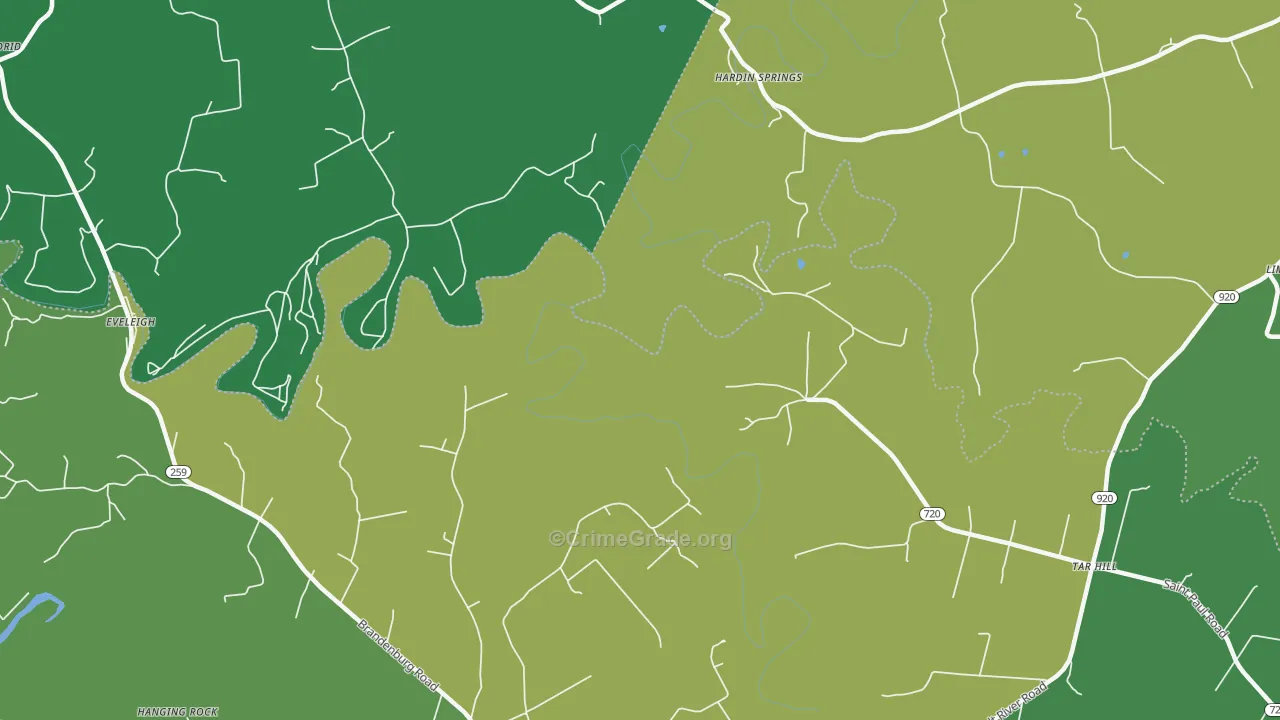 Hardin Springs, KY Map of Vehicle Theft Rates