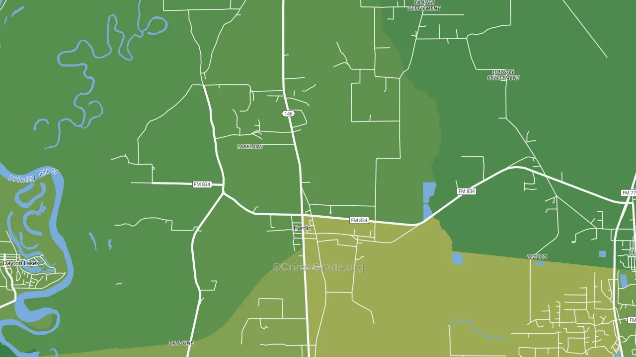 Hardin, TX Map of Vehicle Theft Rates