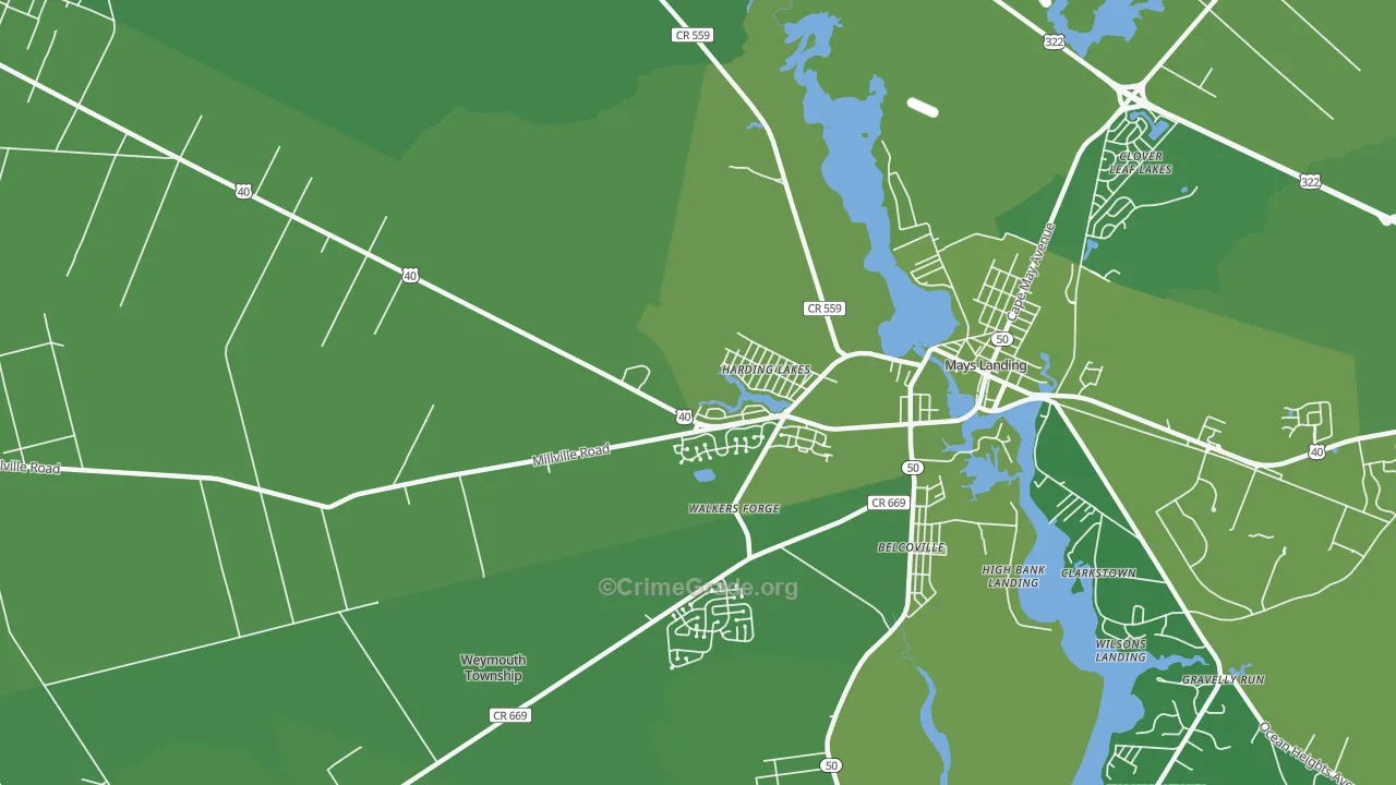 Harding Lakes, NJ Map of Vehicle Theft Rates
