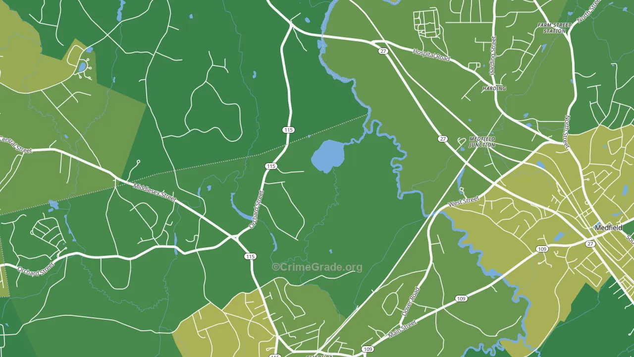 Harding, MA Map of Vehicle Theft Rates