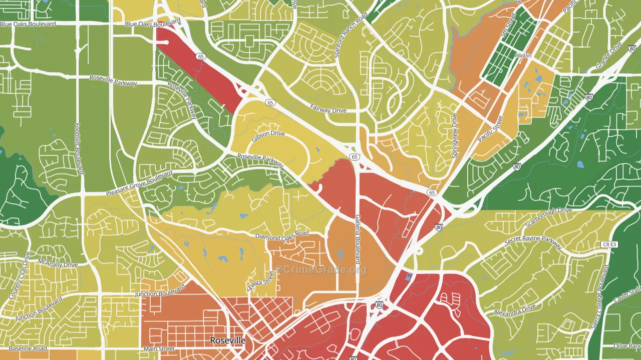 Harding, Roseville, CA Map of Vehicle Theft Rates