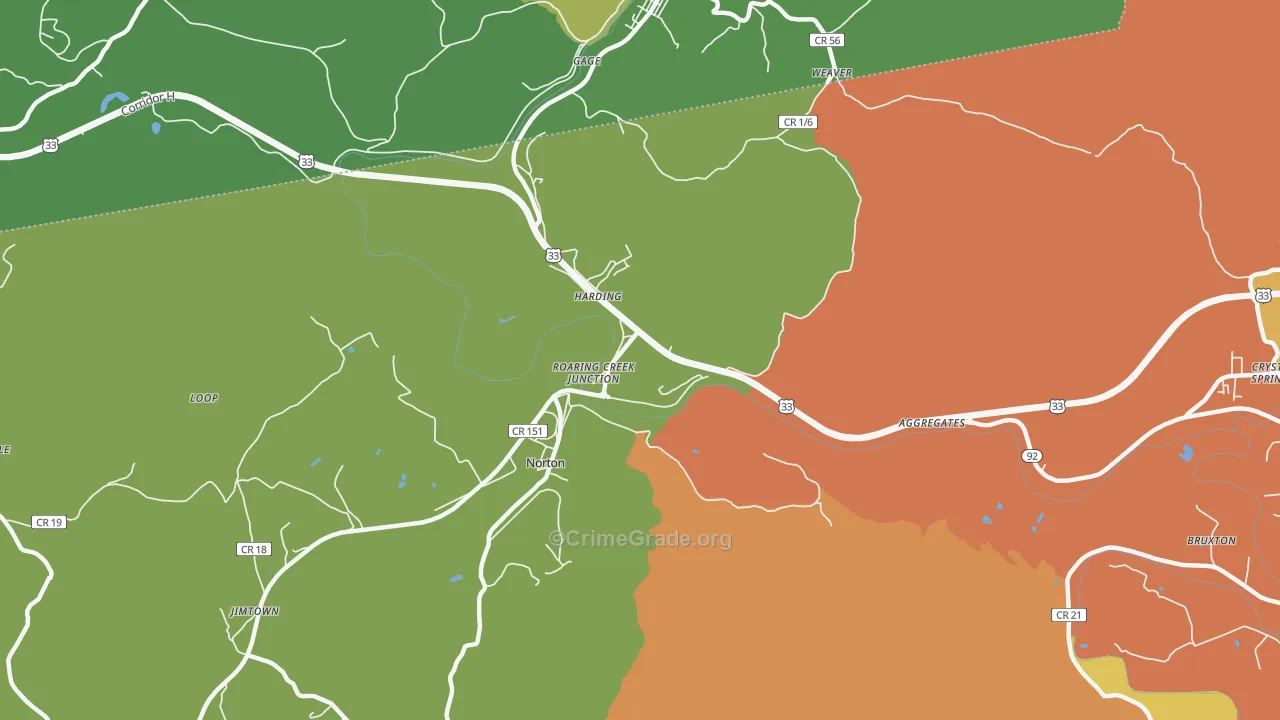 Harding, WV Map of Vehicle Theft Rates