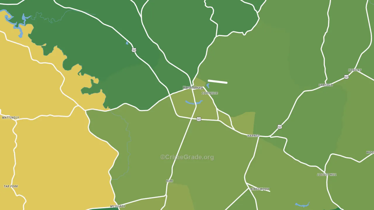 Hardinsburg, KY Map of Vehicle Theft Rates