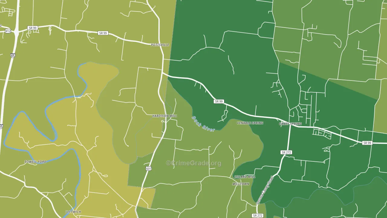 Hardison Mill, TN Map of Vehicle Theft Rates