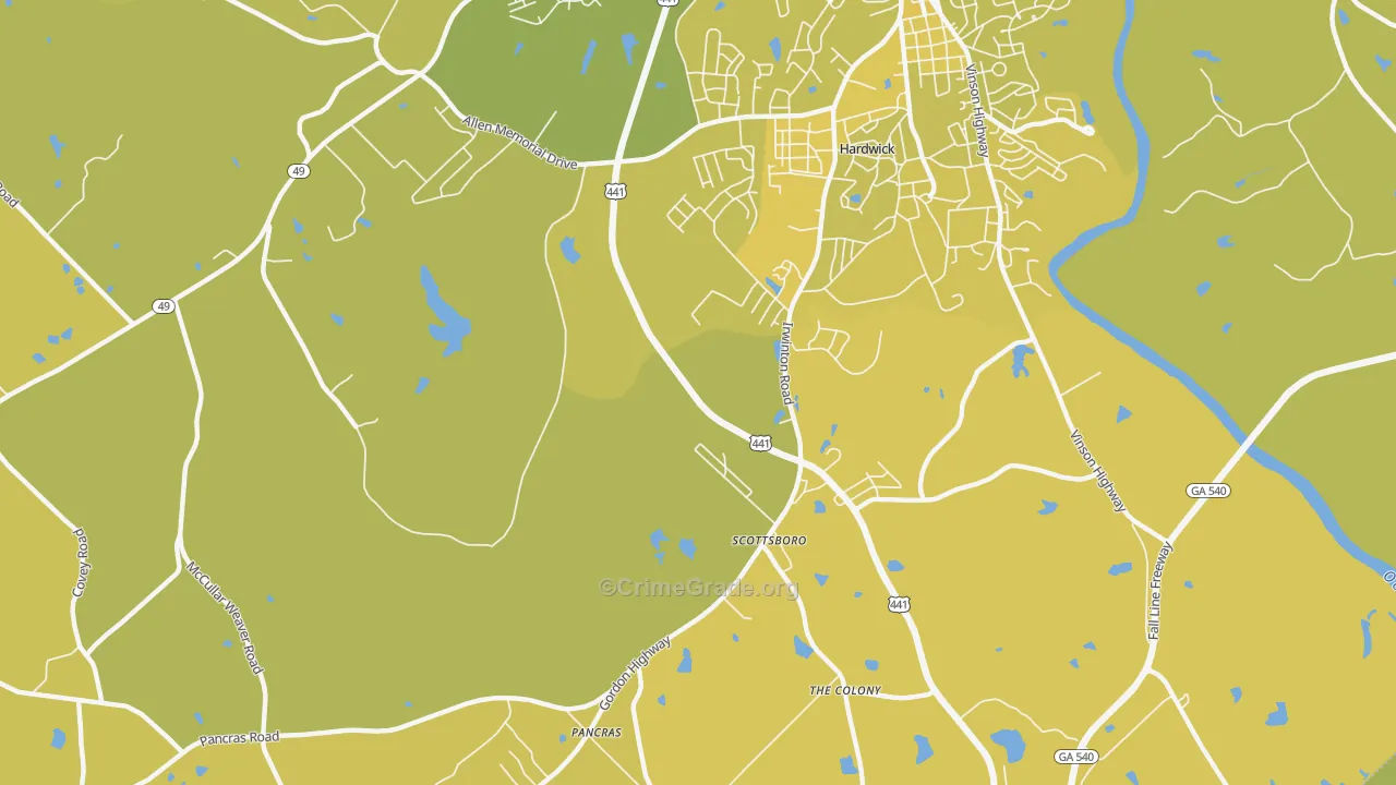 Hardwick, GA Map of Vehicle Theft Rates