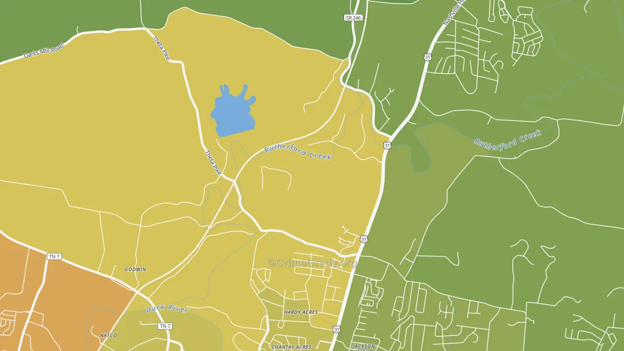 Hardy Acres, TN Map of Vehicle Theft Rates