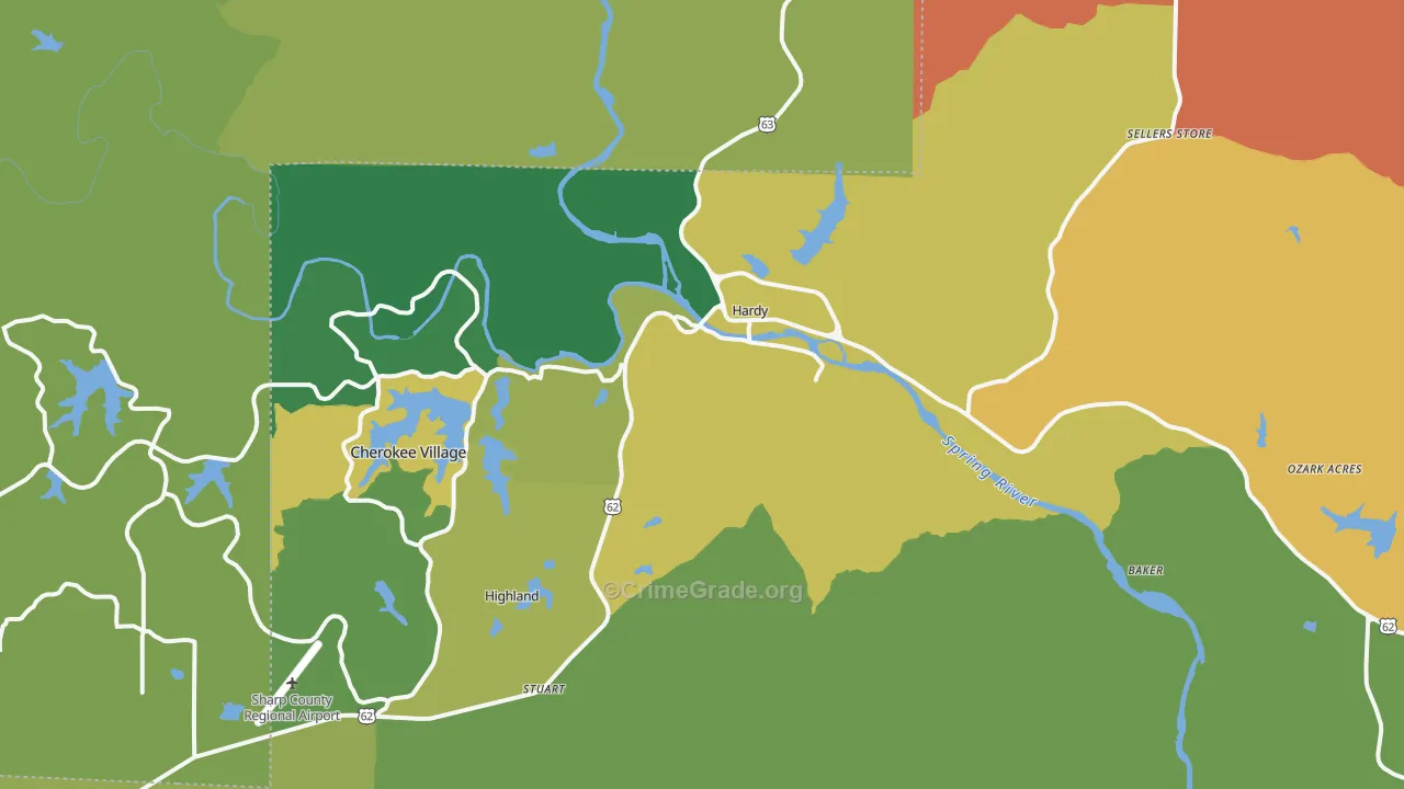 Hardy, AR Map of Vehicle Theft Rates