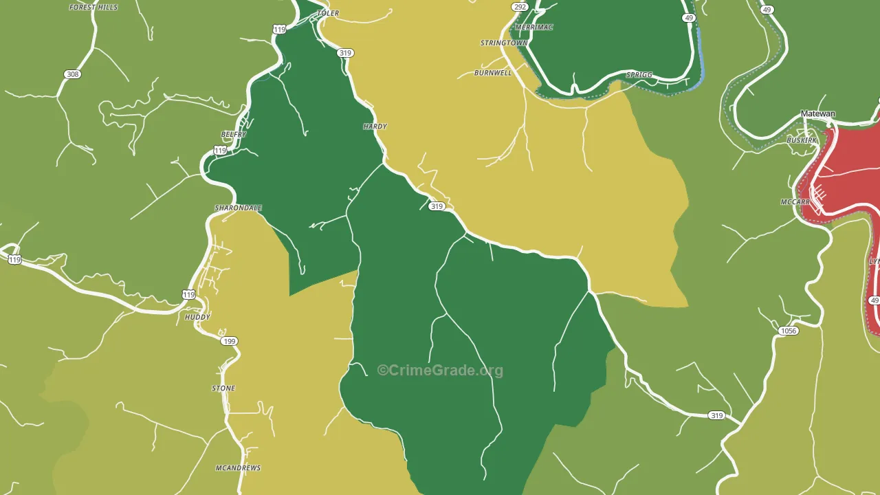 Hardy, KY Map of Vehicle Theft Rates