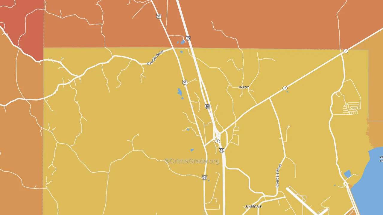 Hardy, MS Map of Vehicle Theft Rates