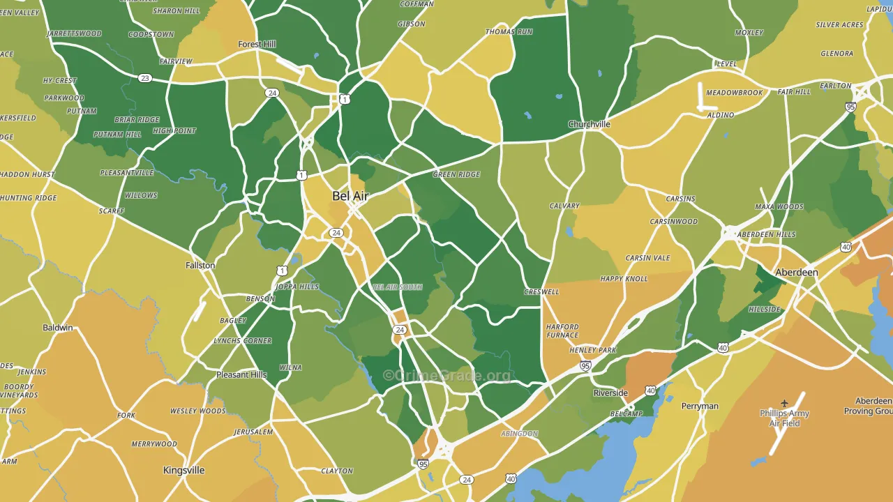 Harford County, MD Map of Vehicle Theft Rates