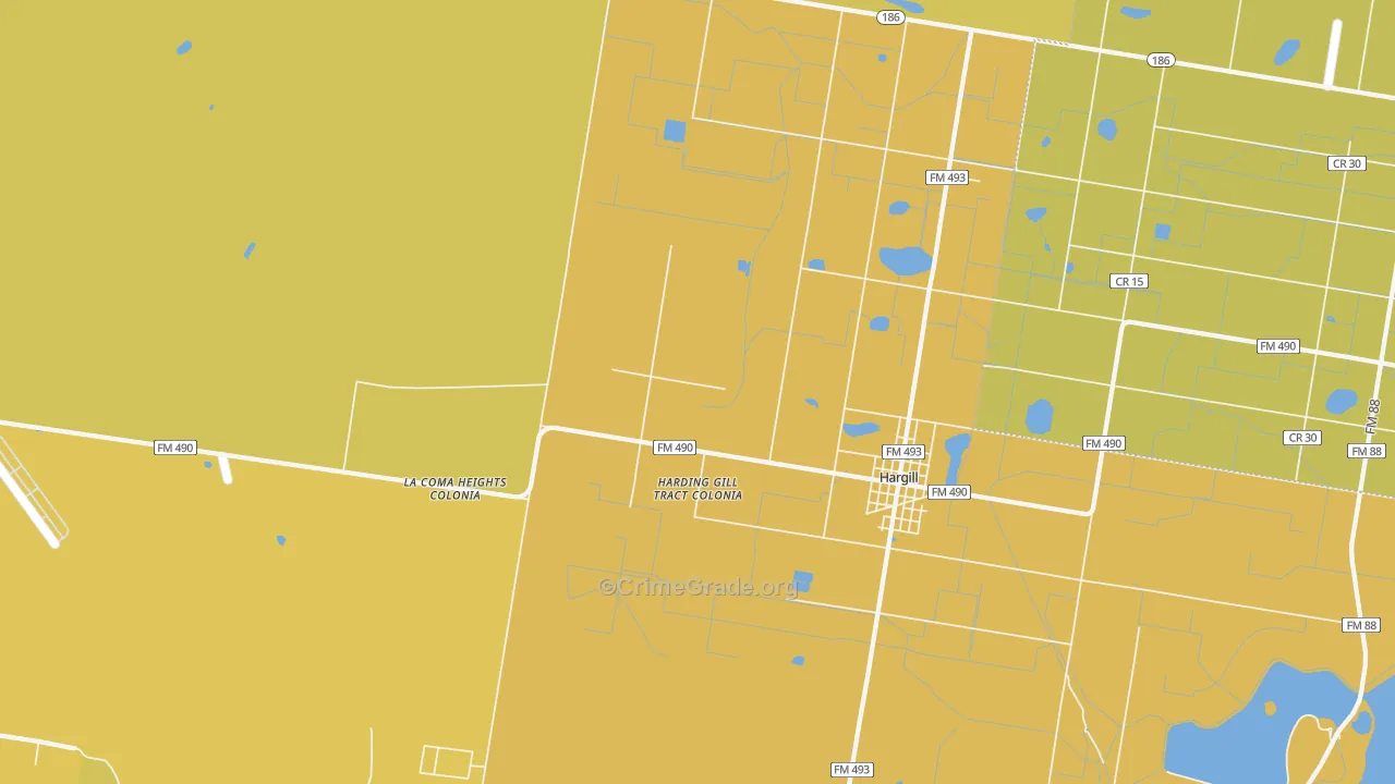 Hargill, TX Map of Vehicle Theft Rates