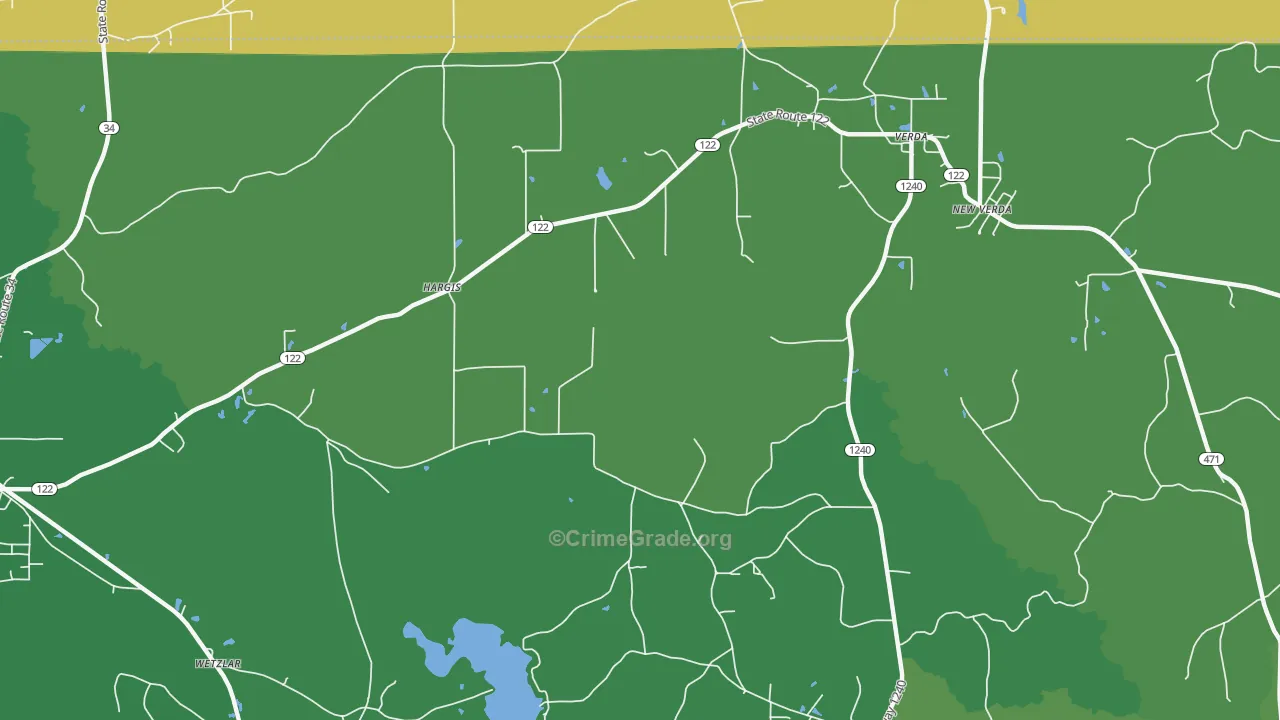 Hargis, LA Map of Vehicle Theft Rates