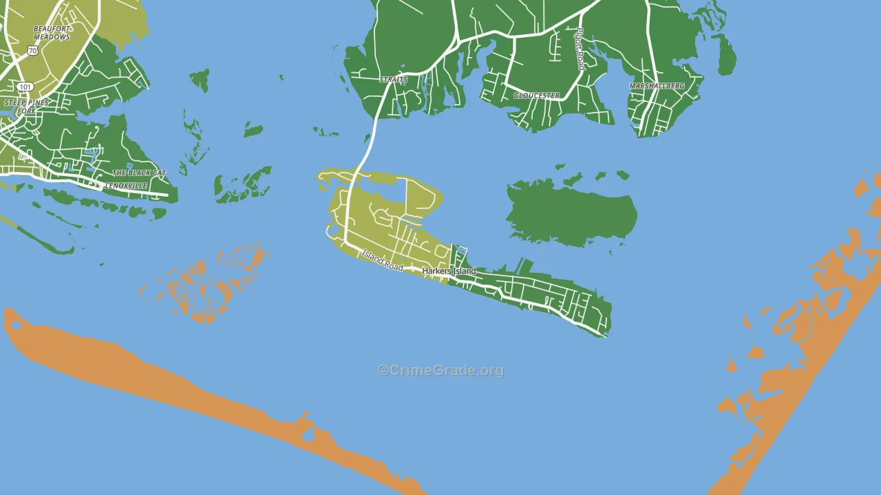 Harkers Island, NC Map of Vehicle Theft Rates