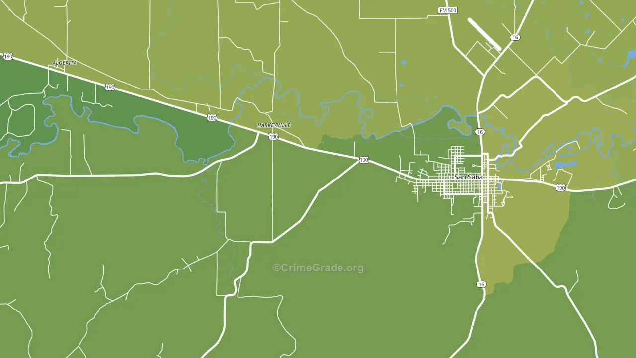 Harkeyville, TX Map of Vehicle Theft Rates