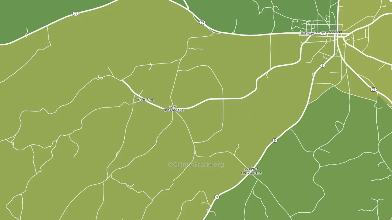 Harkins Crossroads, AL Map of Vehicle Theft Rates