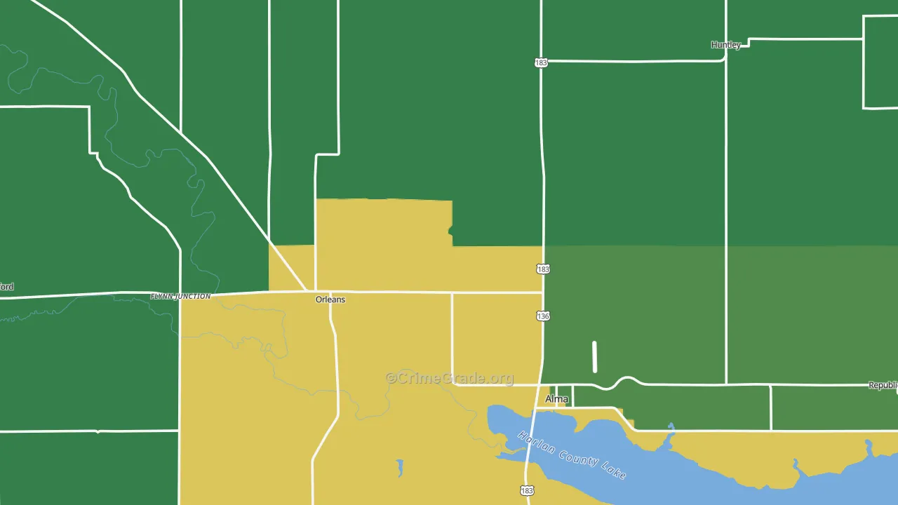 Harlan County, NE Map of Vehicle Theft Rates