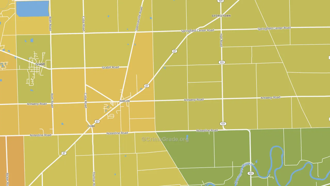 Harlan, IN Map of Vehicle Theft Rates