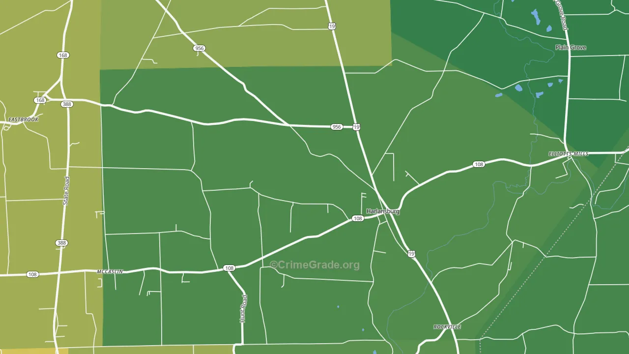 Harlansburg, PA Map of Vehicle Theft Rates