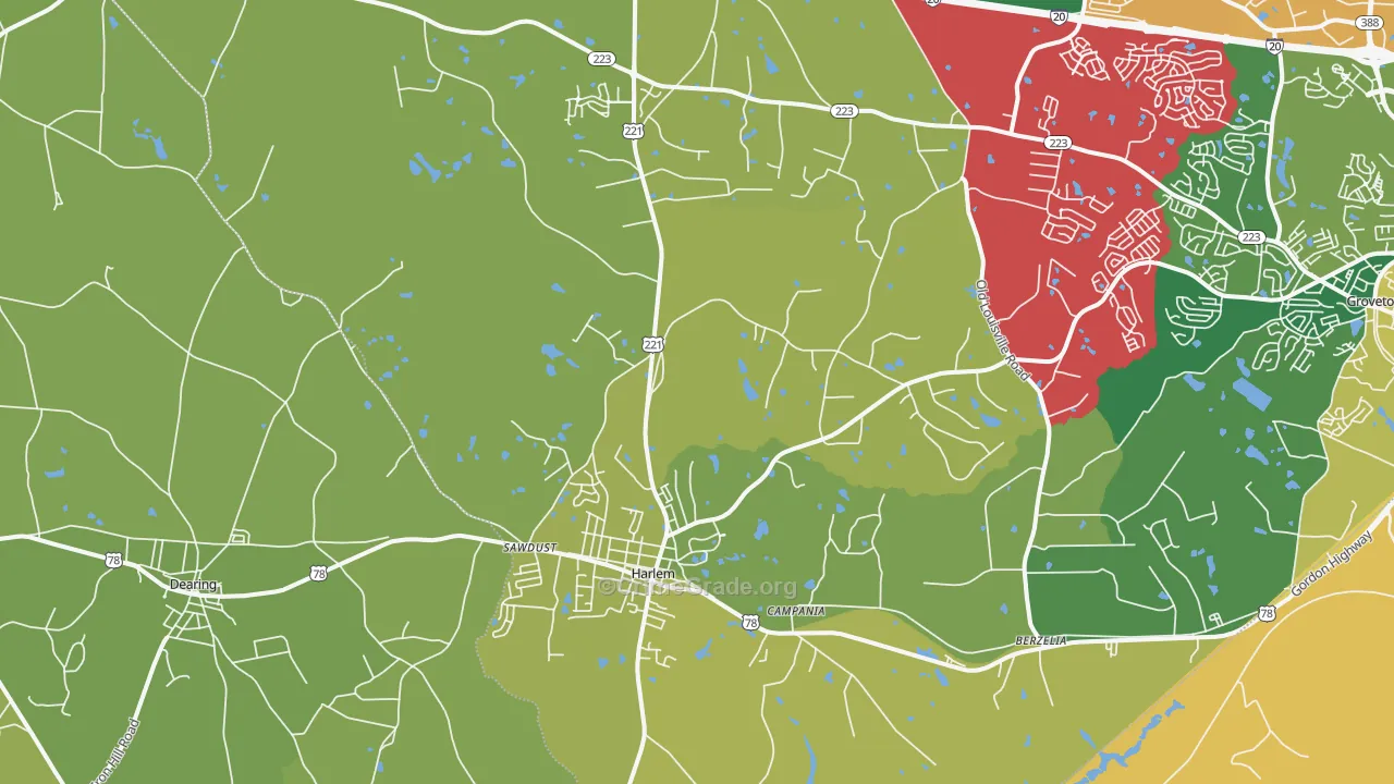 Harlem, GA Map of Vehicle Theft Rates