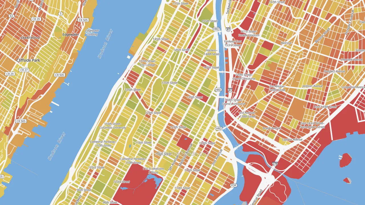 Harlem, Manhattan, NY Map of Vehicle Theft Rates