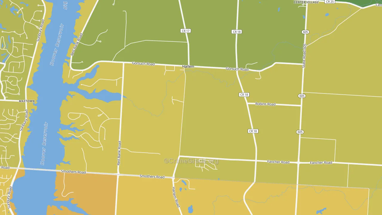 Harlem, OH Map of Vehicle Theft Rates
