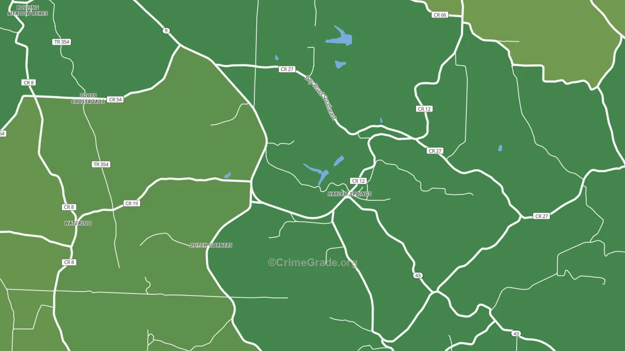 Harlem Springs, OH Map of Vehicle Theft Rates