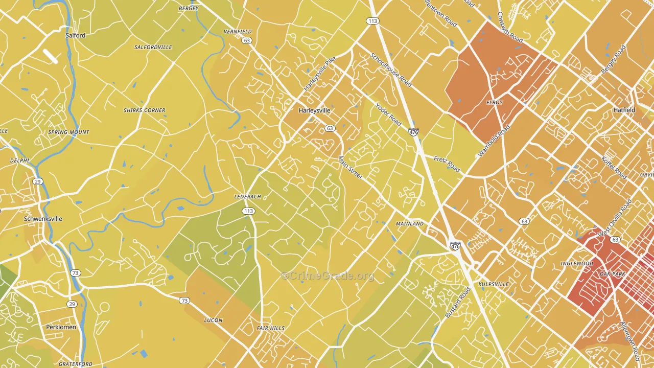 Harleysville, PA Map of Vehicle Theft Rates
