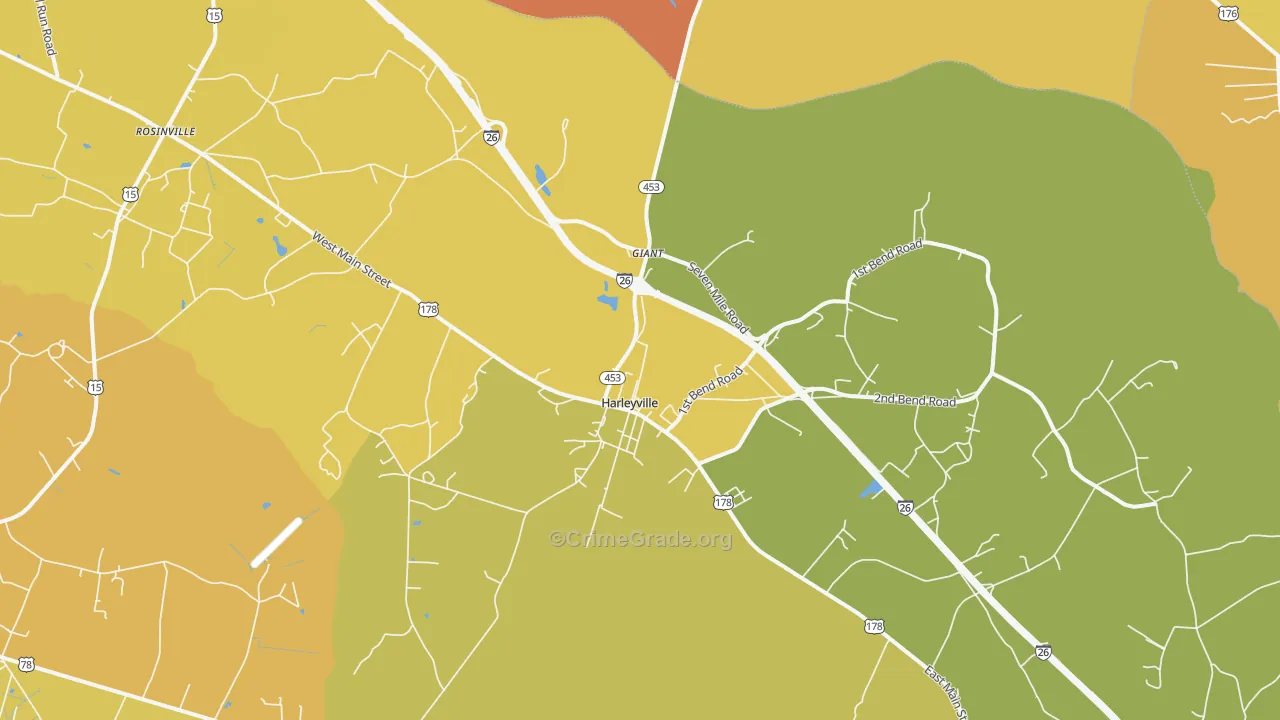 Harleyville, SC Map of Vehicle Theft Rates