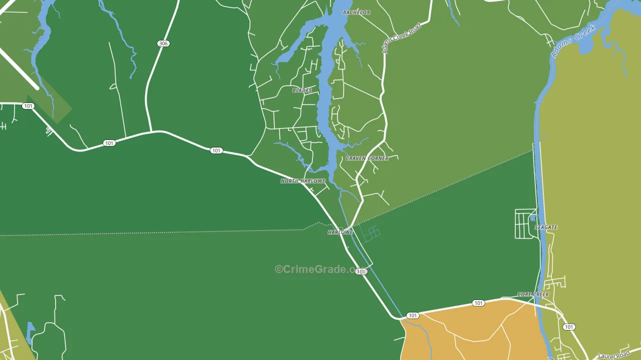 Harlowe, NC Map of Vehicle Theft Rates